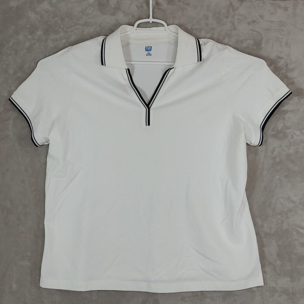SB Active Women's Short Sleeve Polo Shirt White Contrast Piping Golf Tennis 2X